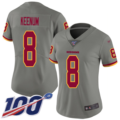 Washington Redskins Limited Gray Women Case Keenum Jersey NFL Football #8 100th Season Inverted->women nfl jersey->Women Jersey